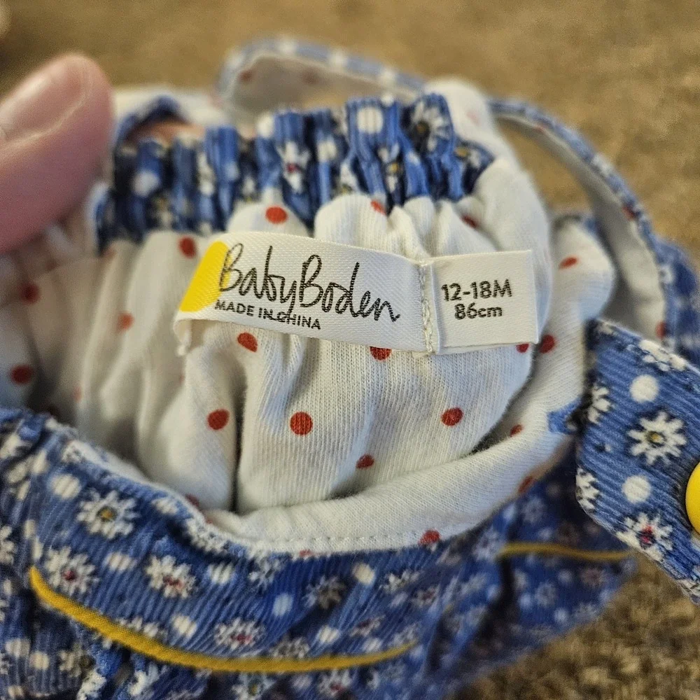 Baby Boden Floral Print Button Bubble Romper Blue White Yellow 12-18M 86cm